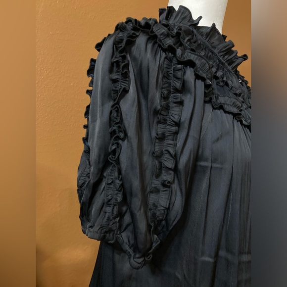 Ladies black ruffled button blouse by Anthropology - Picture 3 of 5